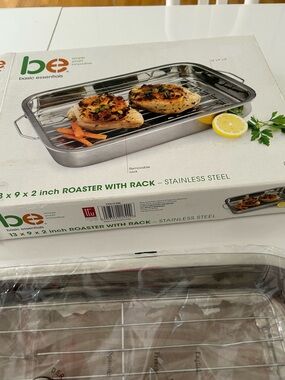 Essentials Stainless Steel Roaster with Removable Rack - Silver